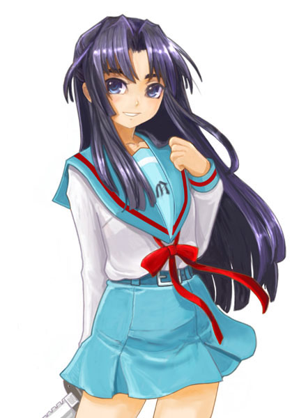 asakura_ryouko blue_eyes blue_hair ikara knife school_uniform serafuku skirt suzumiya_haruhi_no_yuuutsu