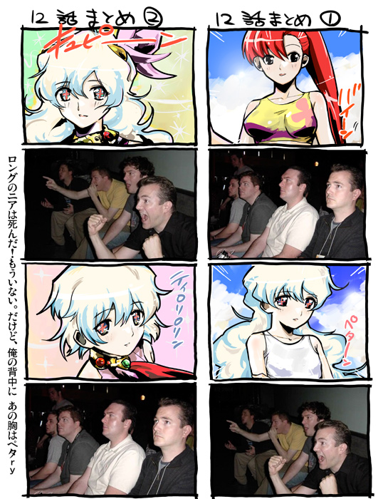 2girls 4boys comic cutting_hair gaijin_4koma multicolored_hair multiple_boys multiple_girls nia_teppelin redhead tengen_toppa_gurren_lagann translation_request yoko_littner