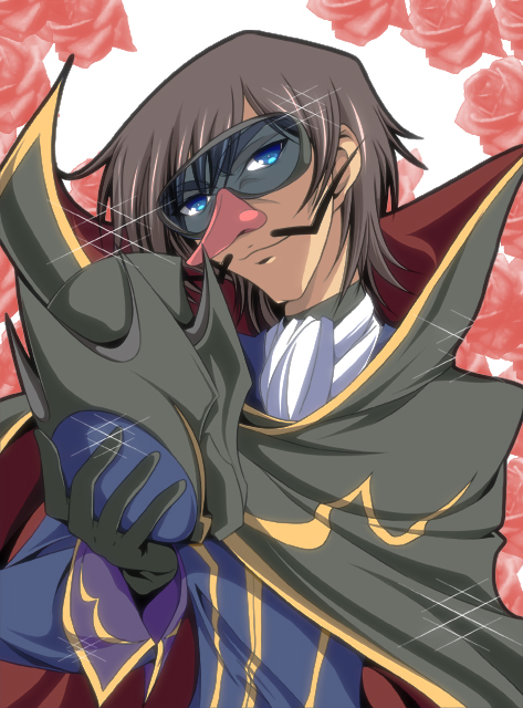 boyakki code_geass disguise facial_hair ka2 lelouch_lamperouge mask mustache parody time_bokan_(series) yatterman