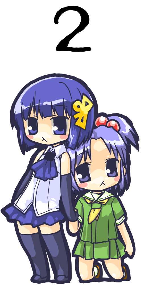 98-tan 98se-tan :&lt; blue_eyes blue_hair chibi dd_(ijigendd) elbow_gloves gloves hand_holding long_image os-tan school_uniform serafuku tall_image thigh-highs