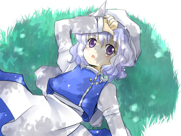 blue_hair female grass hat letty_whiterock lying touhou violet_eyes yuugiri yuugiri_(artist)