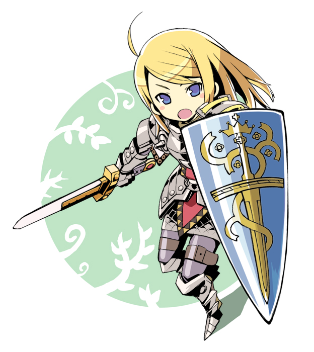 ahoge armor atlus blonde_hair blue_eyes chan_co paladin paladin_(sekaiju) sekaiju_no_meikyuu shield sword weapon