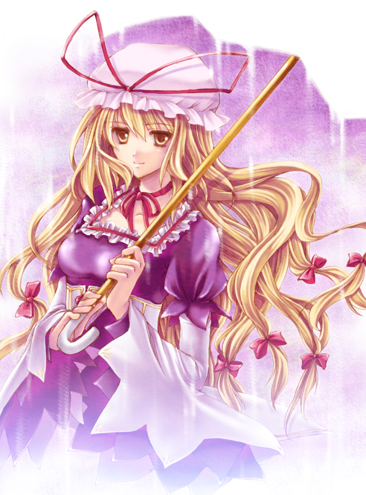 bad_id blonde_hair choker female hagiwara_rin hair_ribbon hat long_hair parasol ribbon ribbon_choker touhou umbrella yakumo_yukari yellow_eyes