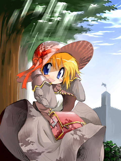 blonde_hair hat merchant merchant_(ragnarok_online) ragnarok_online straw_hat suka