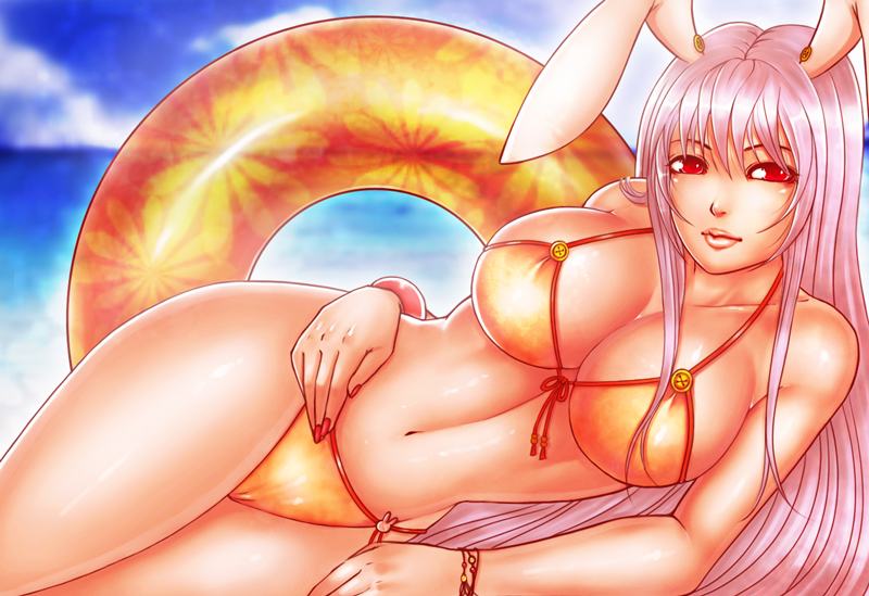 breasts large_breasts momoman_(pink_voltage) reisen_udongein_inaba swimsuit touhou