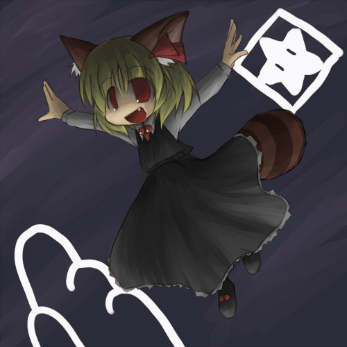 1girl :d animal_ears blonde_hair crossover fang flying kemonomimi_mode lowres super_mario_bros. nintendo open_mouth parody raccoon_ears raccoon_tail red_eyes rumia sasane short_hair smile solo super_mario_bros. super_mario_bros._3 super_star tail team_shanghai_alice the_embodiment_of_scarlet_devil touhou youkai