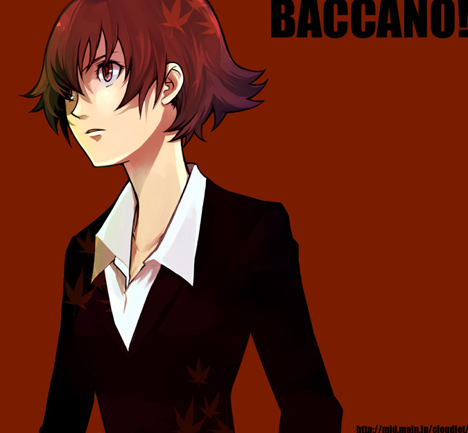 1girl androgynous baccano! ennis flat_chest formal pant_suit red_eyes redhead reverse_trap short_hair solo suit