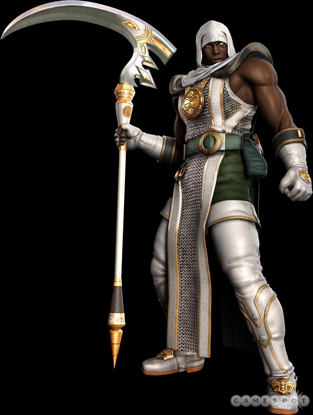 1boy boots chainmail gloves highres hood male_focus pouch scythe solo soul_calibur soulcalibur_iii zasalamel