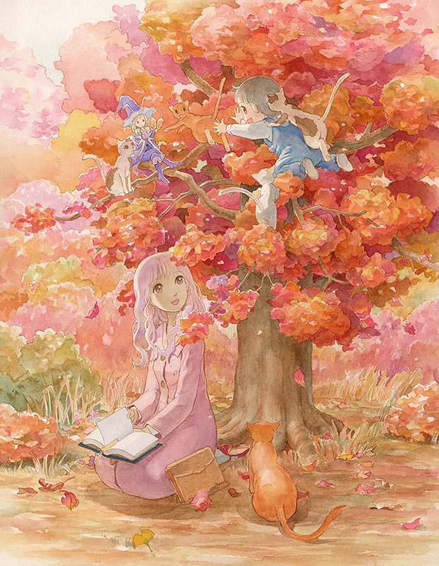 autumn book cat efira tree