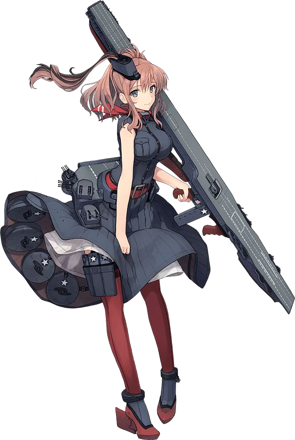 1girl black_clothes black_dress black_shirt black_skirt breasts dress drum_magazine flight_deck garter_straps grey_eyes gun holding holding_weapon kantai_collection large_breasts looking_at_viewer machinery official_art red_legwear red_neckerchief redhead remodel_(kantai_collection) roundel saratoga_(kantai_collection) shirt shizuma_yoshinori skirt sleeveless sleeveless_dress sleeveless_shirt smile solo submachine_gun thigh-highs thompson_submachine_gun transparent_background trigger_discipline weapon wind wind_lift