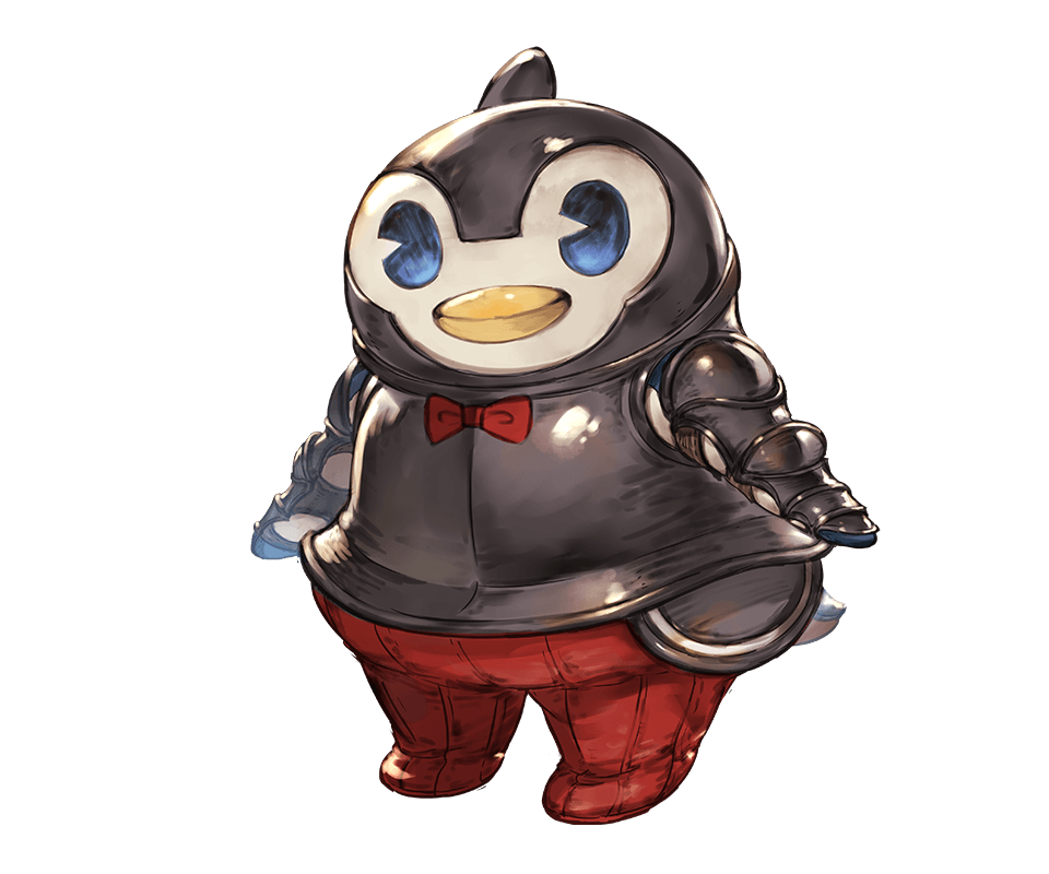 1girl animal_costume bow bowtie full_body granblue_fantasy minaba_hideo no_humans official_art pengie pengie_(granblue_fantasy) penguin_costume red_bow simple_background solo transparent_background