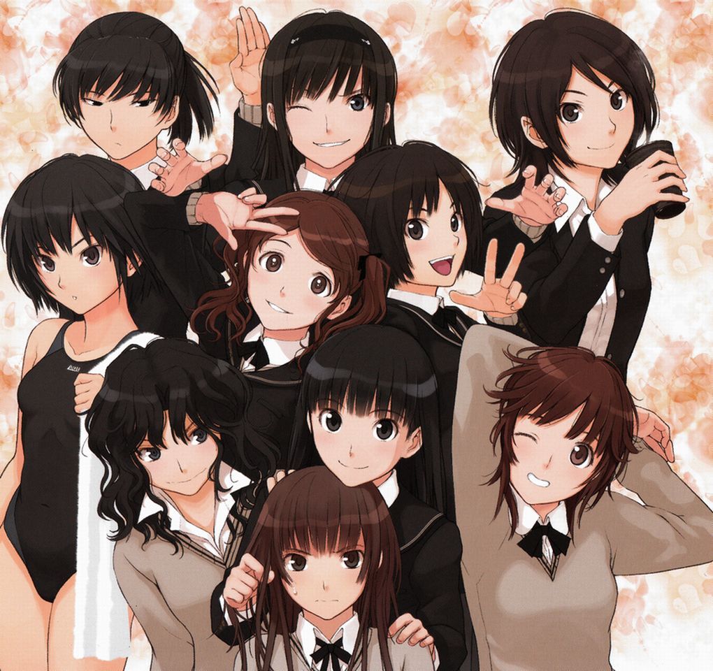 6+girls amagami black_eyes black_hair brown_eyes brown_hair female looking_at_viewer multiple_girls school_uniform tagme takayama_kisai v