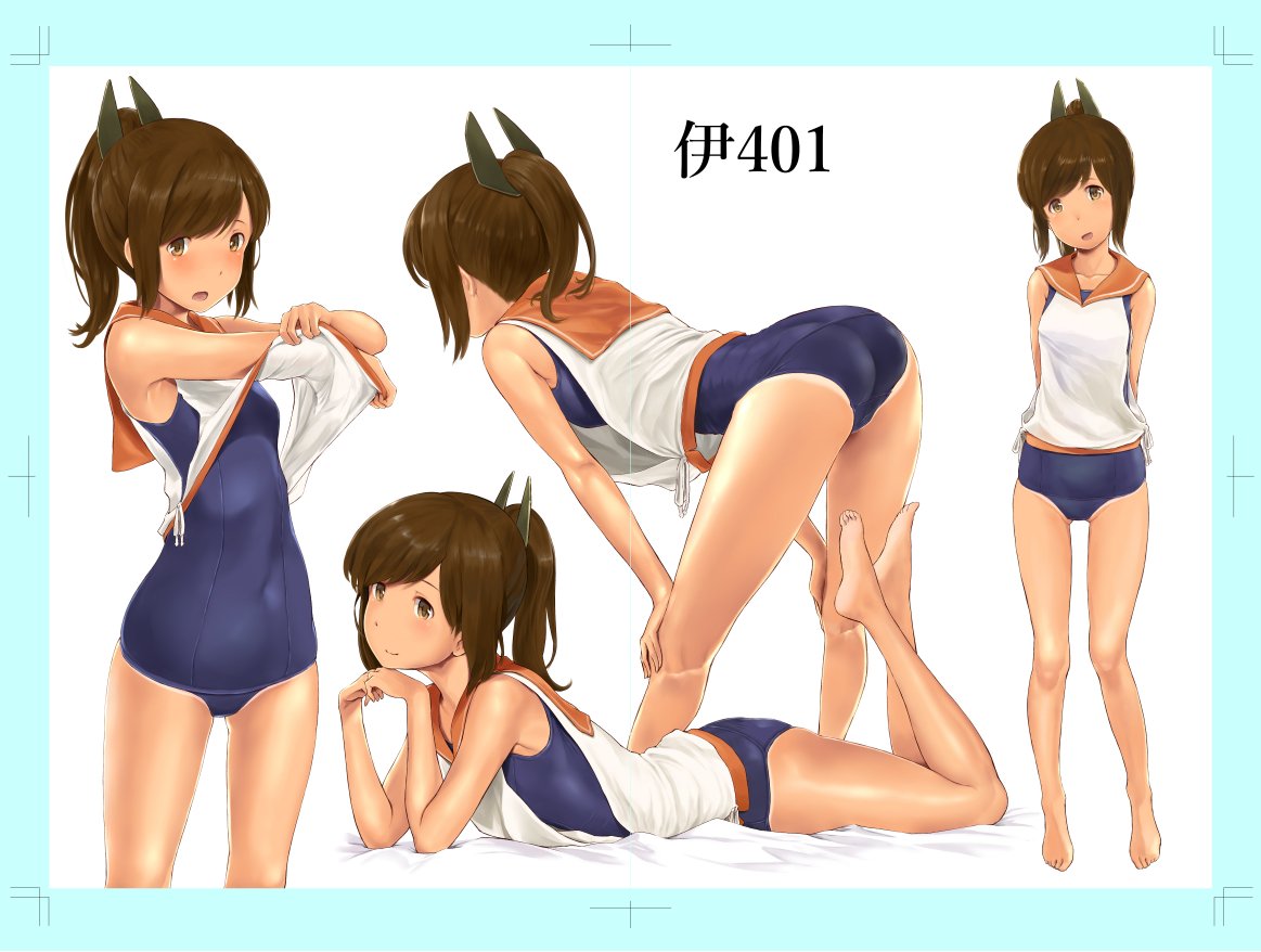 1girl ass brown_hair i-401_(kantai_collection) kantai_collection one-piece_swimsuit swimsuit wa_(genryusui)