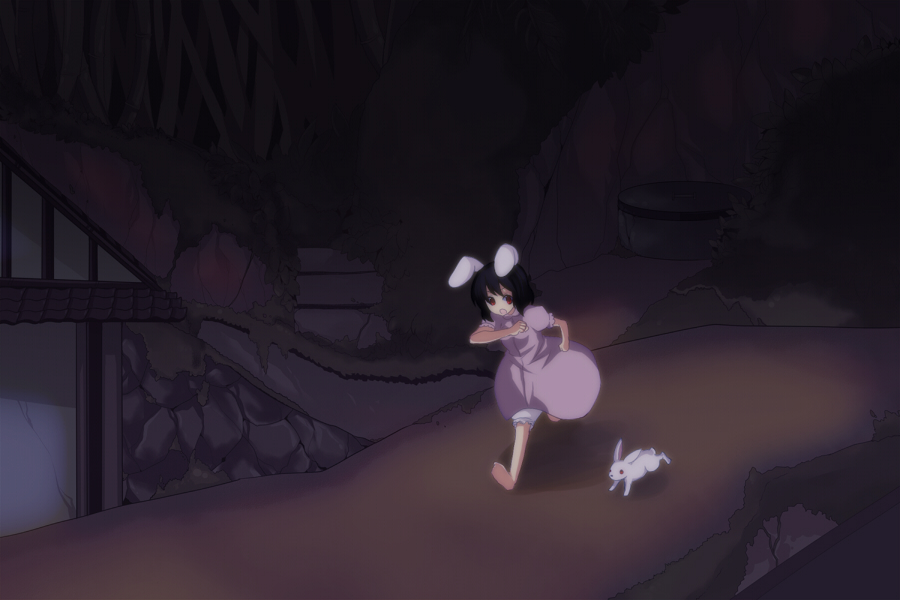 bad_id barefoot female harano inaba_tewi rabbit running touhou