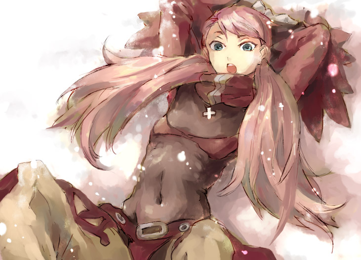 cynthia_lane green_hair lying navel open_mouth overman_king_gainer pilot_suit pink_hair snow solo twintails