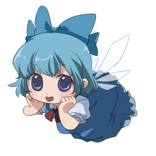 blue_hair bow chaba_(hortensia) chibi cirno hair_bow short_hair touhou wings