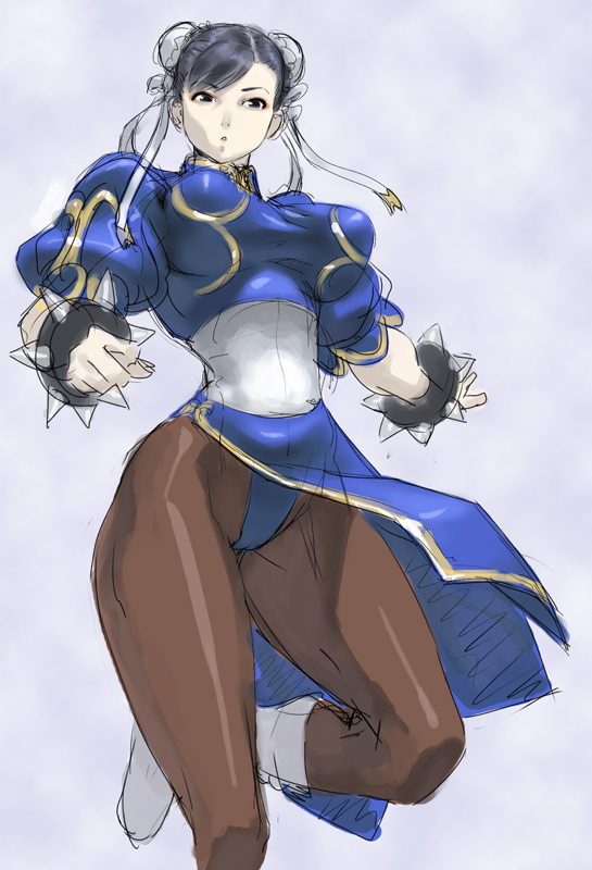 black_hair boots breasts bun_cover capcom china_dress chinadress chinese_clothes chun-li cozy double_bun large_breasts pantyhose street_fighter street_fighter_ii thick_thighs thighs wristband wristbands