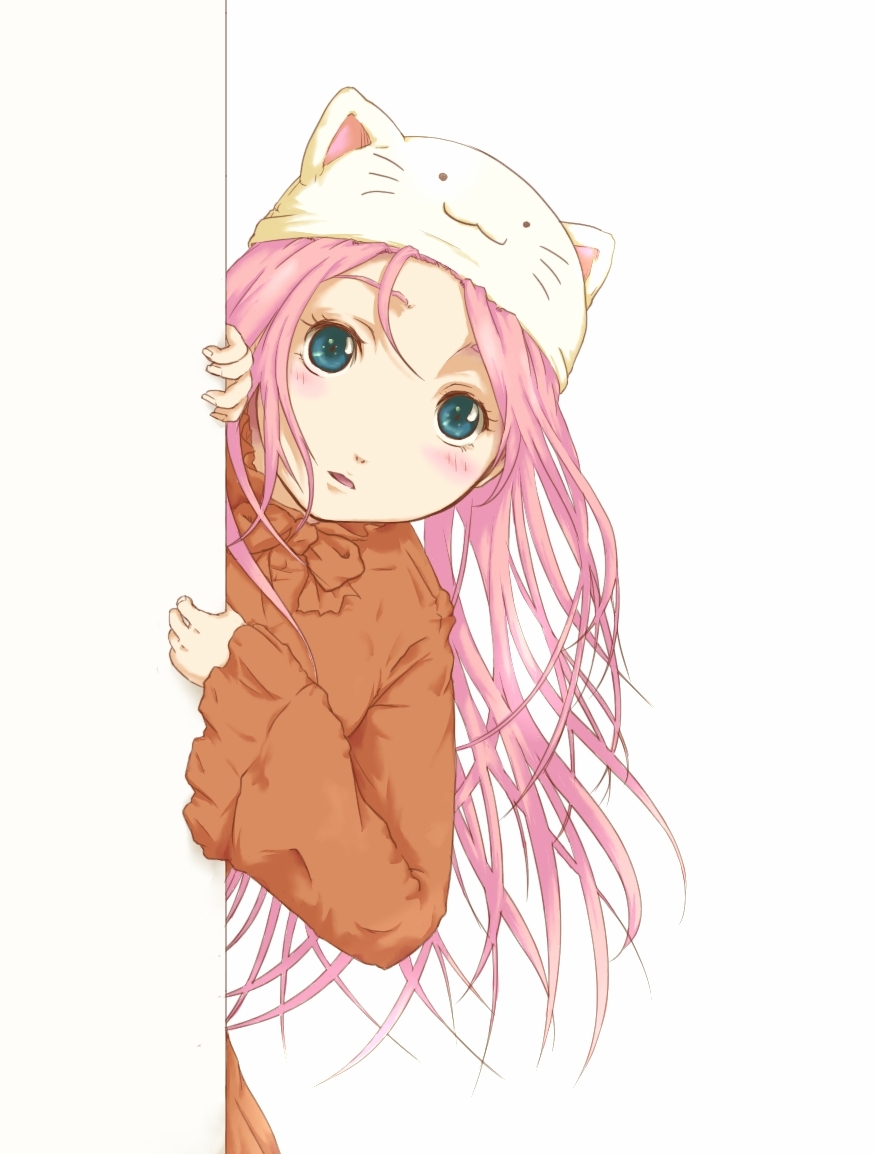 a_master_is_out bad_id cat_hat hat megurine_luka megurine_luka_(toeto) peeking_out solo squama toeto_(vocaloid) vocaloid