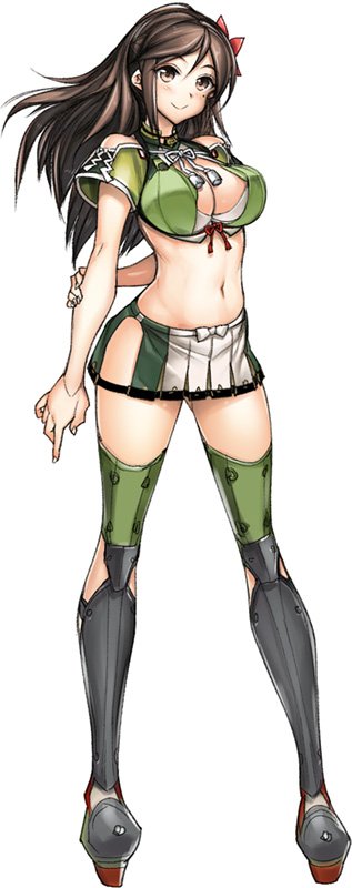 1girl amagi_(kantai_collection) arm_behind_back arm_grab bangs bare_shoulders blush bow breasts brown_eyes brown_hair cleavage cleavage_cutout crop_top female flower full_body green_legwear hair_between_eyes hair_bow hair_flower hair_ornament hair_ribbon hip_vent hiyohiyo kantai_collection long_hair looking_at_viewer midriff miniskirt mole mole_under_eye navel no_panties parted_bangs plant pleated_skirt ponytail ribbon simple_background skirt smile solo standing thigh-highs thighs white_background