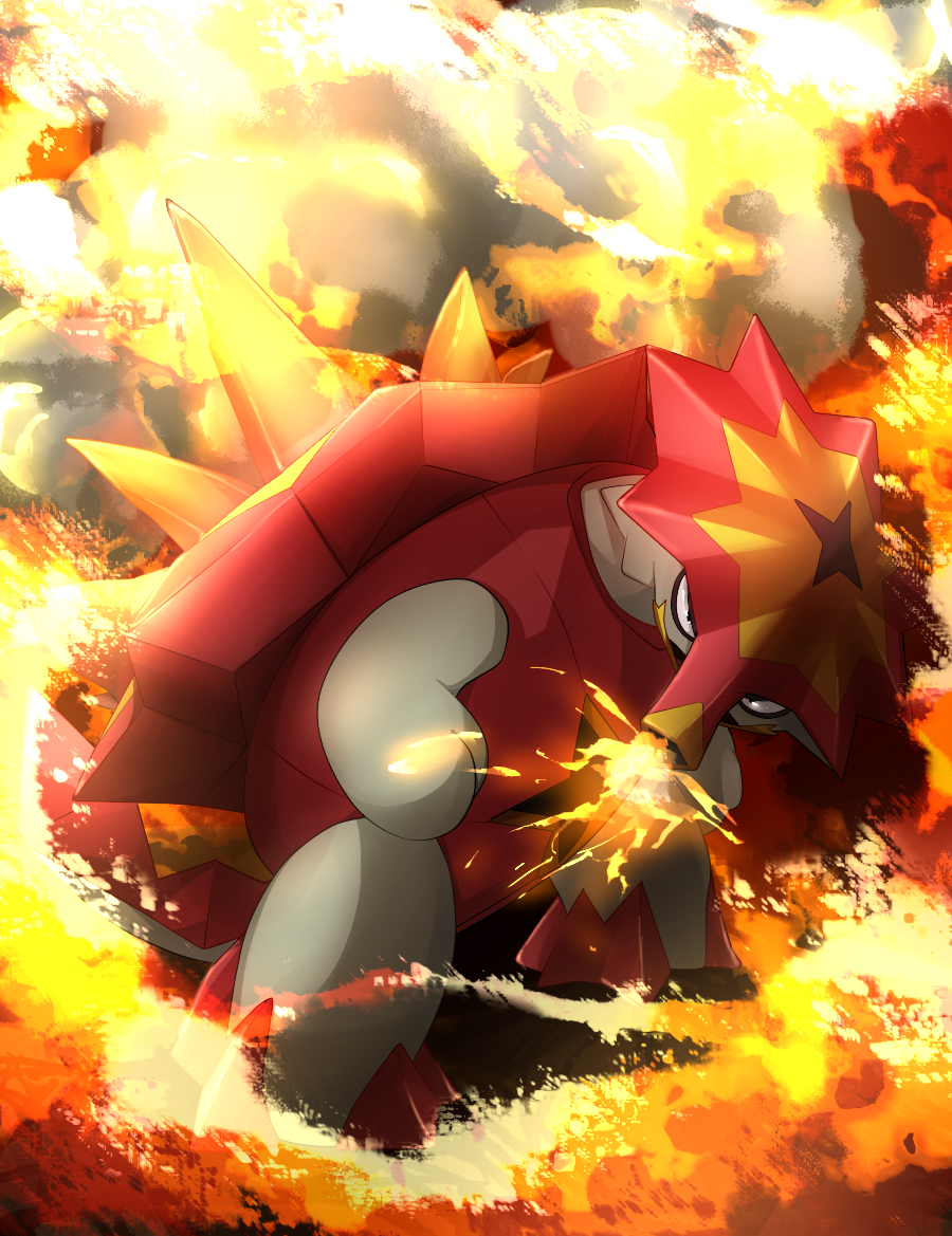 fire froslass_478 no_humans open_mouth pokemon pokemon_(creature) pokemon_(game) pokemon_sm shell solo turtonator