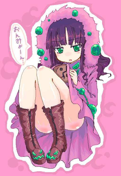 1girl boots green_eyes homura_subaru nintendo personification pokemon purple_hair solo spiritomb
