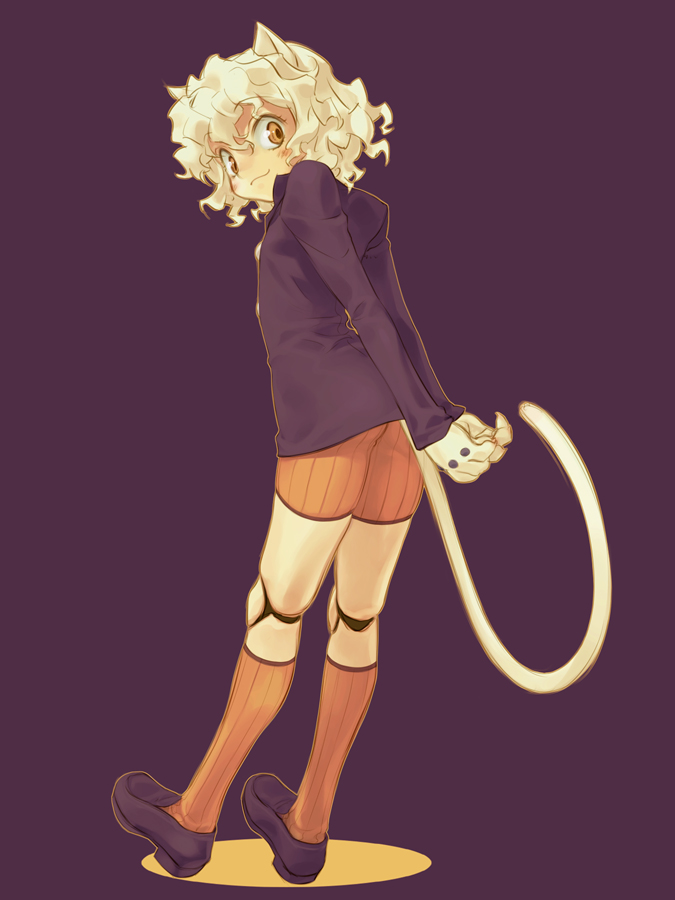 1boy androgynous animal_ears bad_id curly_hair doll_joints footwear hunter_x_hunter mizuki_kotora nefelpitou neferpitou paws shoes socks solo tail trap yellow_eyes