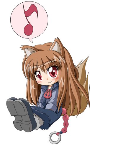 animal_ears animated animated_gif brown_hair chibi d.a fang holo long_hair lowres red_eyes spice_and_wolf tail wolf_ears