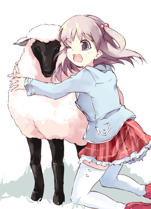 animal nanako_(to_heart_2) school_uniform serafuku sheep thigh-highs to_heart_2 to_heart_2_ad