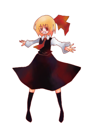 1girl blonde_hair female hair_ribbon lowres necktie outstretched_arms red_eyes ribbon rumia short_hair solo spread_arms suzumiya_nora the_embodiment_of_scarlet_devil touhou youkai