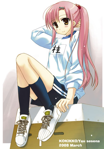gym_uniform hayate_no_gotoku! katsura_hinagiku long_hair pink_hair ponytail sesena_yau shorts