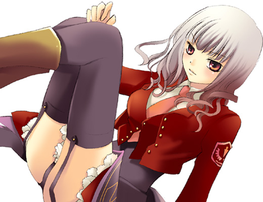 1girl necktie oujima_tamaki pink_necktie satan solo stakes_of_purgatory thigh-highs umineko_no_naku_koro_ni