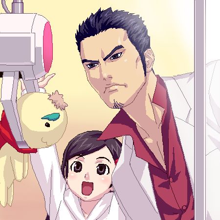 crane_game crossover facial_hair formal haruka_(ryu_ga_gotoku) kiryu_kazuma kiryuu_kazuma lowres manly meso meso_(sexy_commando) ryu_ga_gotoku ryuu_ga_gotoku sawamura_haruka sexy_commando_gaiden:_sugoiyo!_masaru-san suit ufo_catcher zen