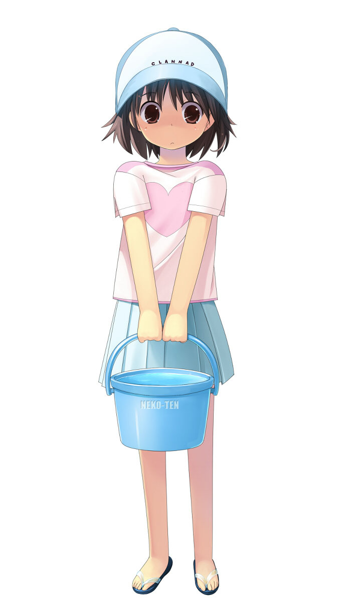 baseball_cap bucket bucket_of_water clannad fujishiro_touma hat highres sandals standing