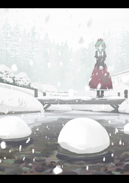 duplicate female kagiyama_hina kuroneko_no_toorimichi long_skirt nature skirt skirt_set snow takuzui touhou