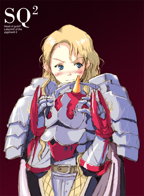 1girl armor atlus blonde_hair guildmaster marionette_online satomura_kyou sekaiju_no_meikyuu solo