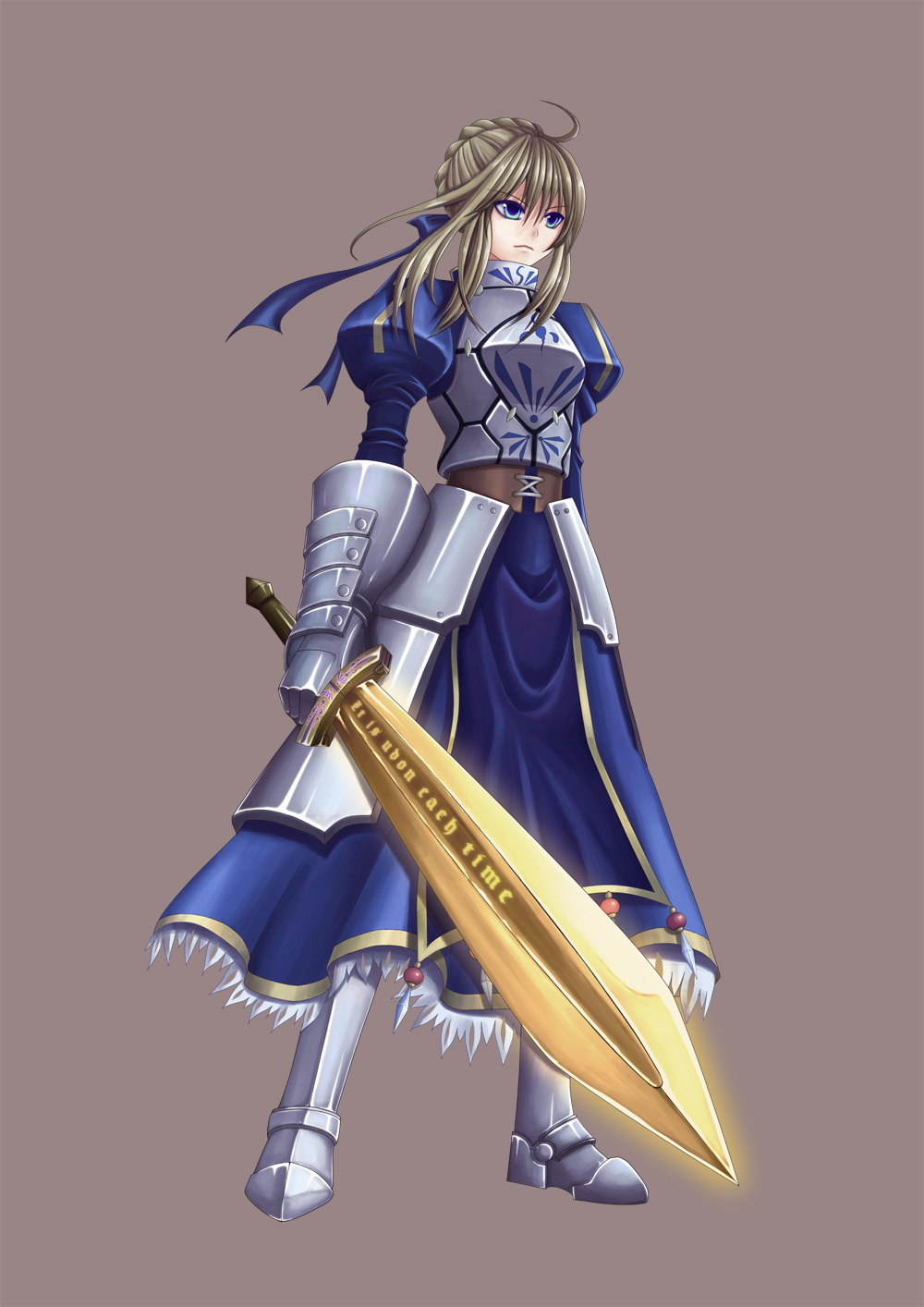 armor bad_id blonde_hair blue_eyes fate/stay_night fate_(series) highres nonoko saber sword weapon yuuka_nonoko