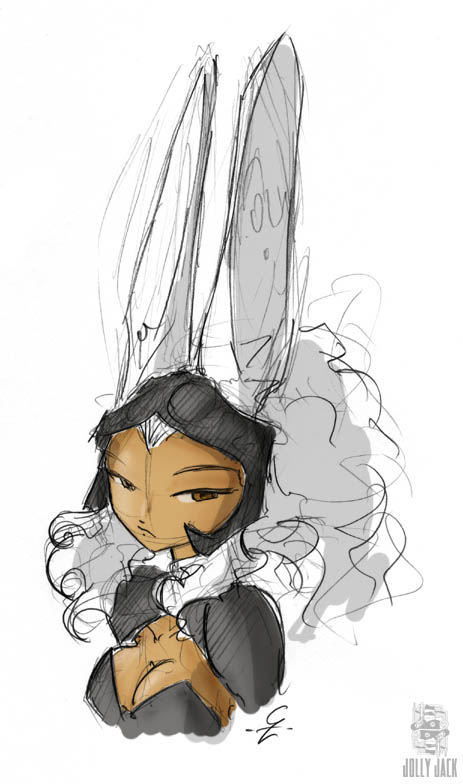 1girl animal_ears breasts final_fantasy final_fantasy_xii fran jolly_jack rabbit_ears simple_background sketch solo viera