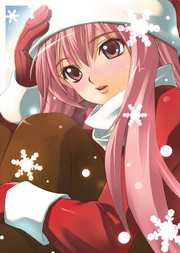 christmas hirokiku louise_francoise_le_blanc_de_la_valliere pink_eyes pink_hair santa_costume zero_no_tsukaima