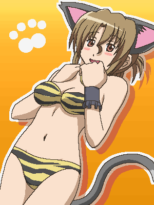 1girl animal_ears awa bikini cat_ears cat_tail folded_ponytail hayate_no_gotoku! lowres maria_(hayate_no_gotoku!) oekaki solo swimsuit tail