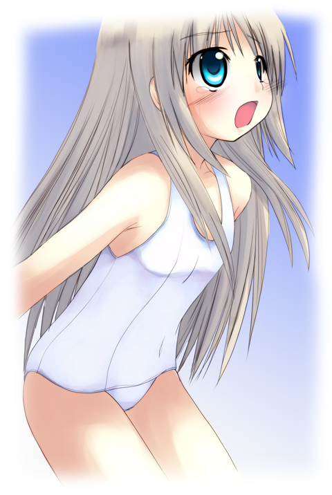 1girl akino_sora blonde_hair blue_eyes little_busters!! long_hair noumi_kudryavka one-piece_swimsuit open_mouth school_swimsuit silver_hair solo swimsuit tears white_school_swimsuit white_swimsuit