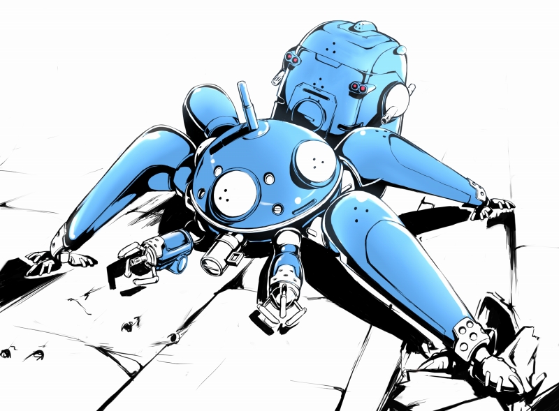 full_body ghost_in_the_shell glass ina_(gokihoihoi) machinery no_humans simple_background solo tachikoma white_background