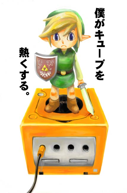 1boy game_console gamecube hatomugi link male_focus nintendo pointy_ears princess_zelda shield solo sword the_legend_of_zelda the_legend_of_zelda:_the_wind_waker toon_link translated weapon