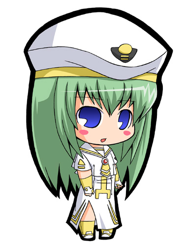 alice_carroll aria blue_eyes blush_stickers chibi green_hair long_hair lowres pac-man_eyes suntail uniform