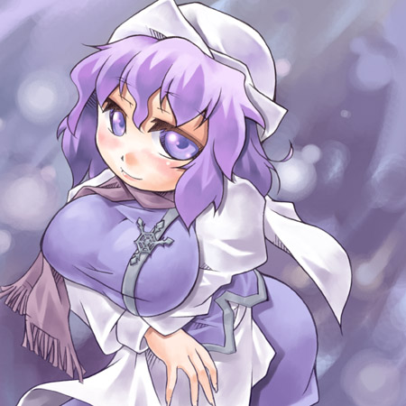 1girl breasts female hat letty_whiterock lowres nyagakiya purple_hair solo touhou violet_eyes