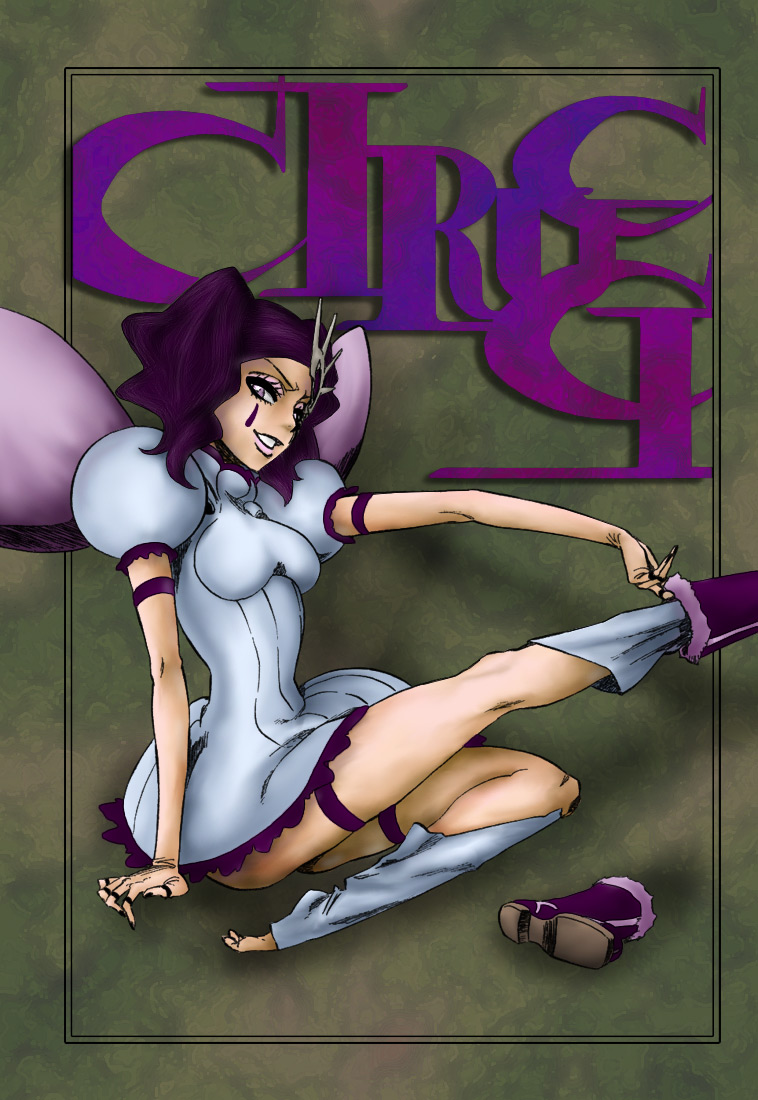 1girl arrancar bleach boots character_name cirucci_sanderwicci colored dress facial_mark fingerless_gloves gloves hair_ornament kubo_taito looking_at_viewer nail_polish parted_lips puffy_sleeves purple_hair short_twintails single_shoe sitting smile solo thigh_strap twintails undressing violet_eyes wavy_hair white_dress wings