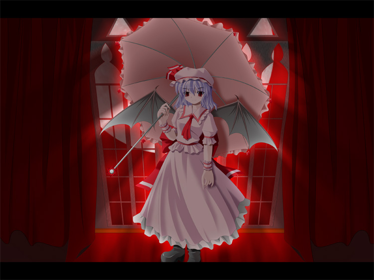 1girl bat_wings female hat indoors remilia_scarlet side_b solo touhou umbrella wings