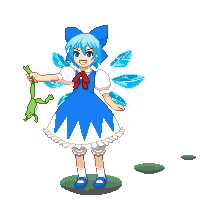 1girl 7c animated animated_gif bow cirno female frog jumping lowres pixel_art smile solo the_embodiment_of_scarlet_devil touhou wings
