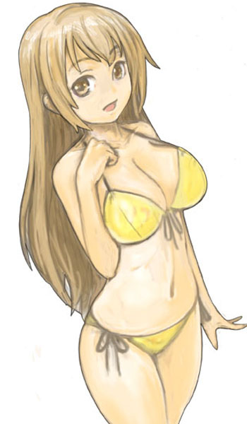 1girl bikini front-tie_top ikara minami-ke minami_haruka side-tie_bikini solo swimsuit yellow_bikini