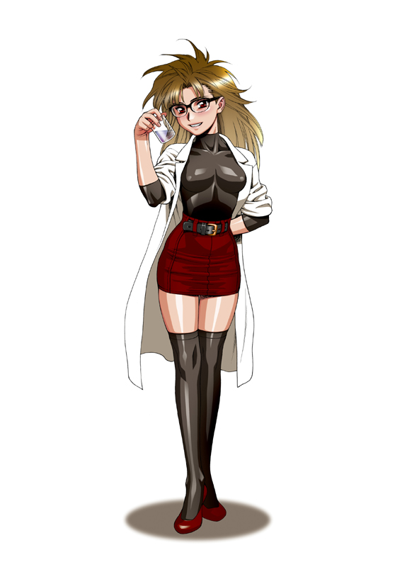 1girl glasses labcoat minazuki_juuzou miniskirt pencil_skirt skirt sleeves_rolled_up solo thigh-highs zettai_ryouiki