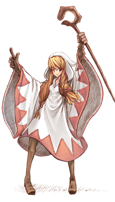 1girl braid final_fantasy final_fantasy_tactics simple_background solo staff white_mage white_mage_(fft)